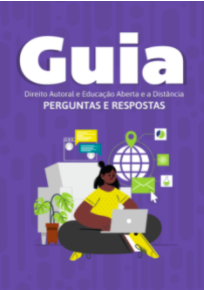 Capa do Guia Direito Autoral e Educação Aberta e a Distância mostra, em fundo roxo, a ilustração de uma menina estudando online